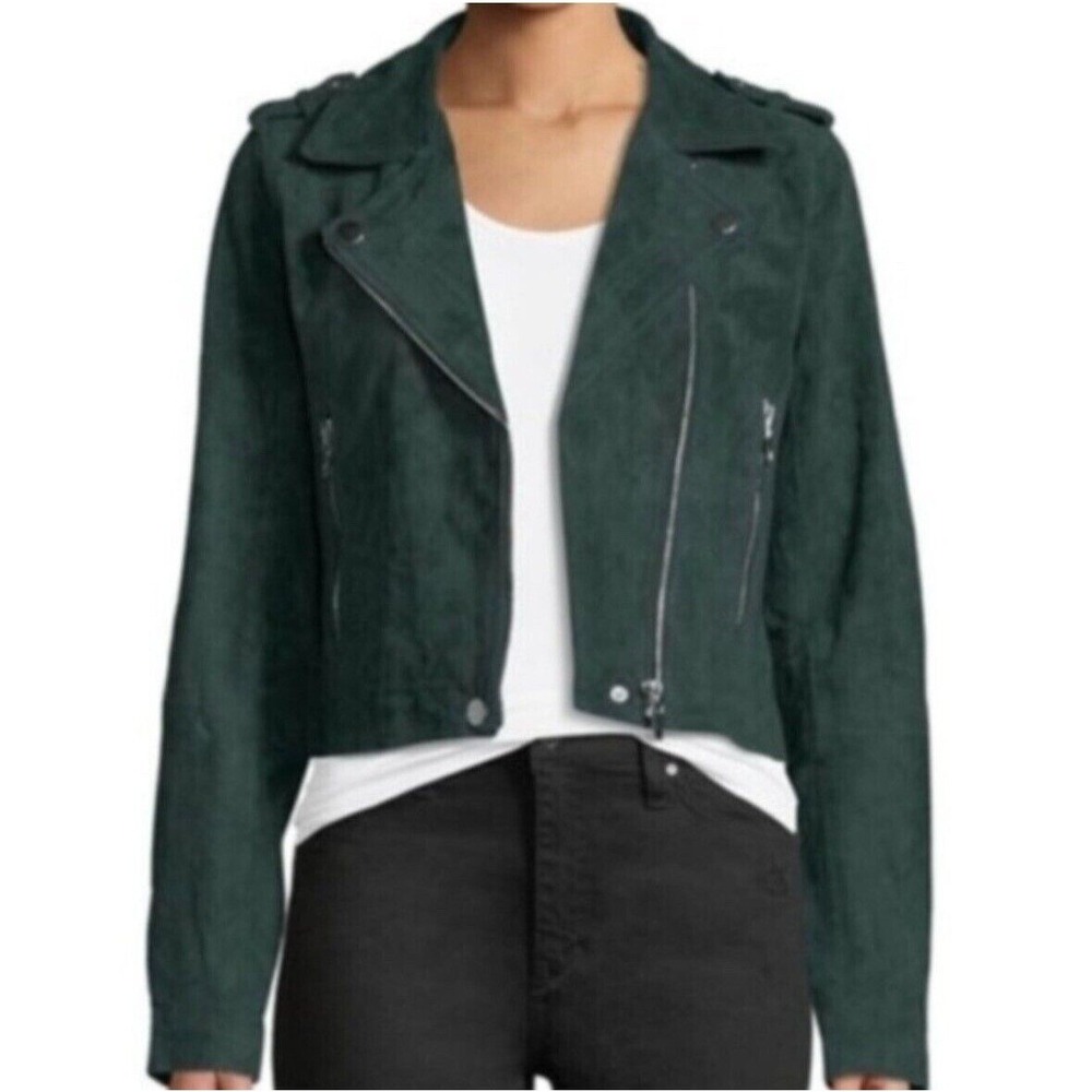 C&C California Moto Suede Jacket Womens Small Green Biker Asymmetrical Zip Indie